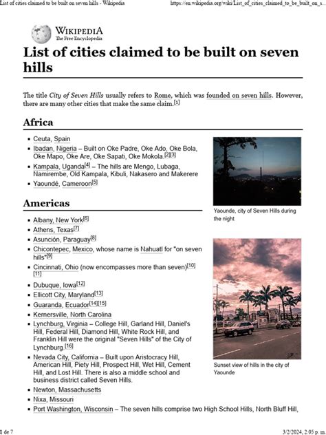 List of cities claimed to be built on seven hills .